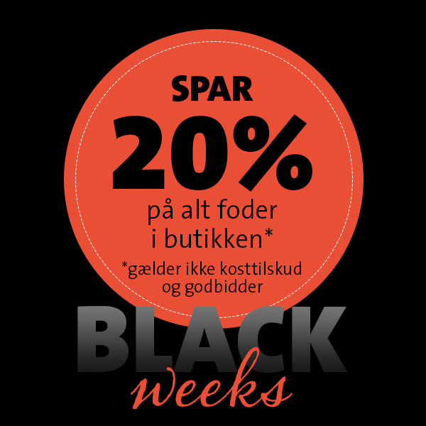 20% på alt foder i Butikken